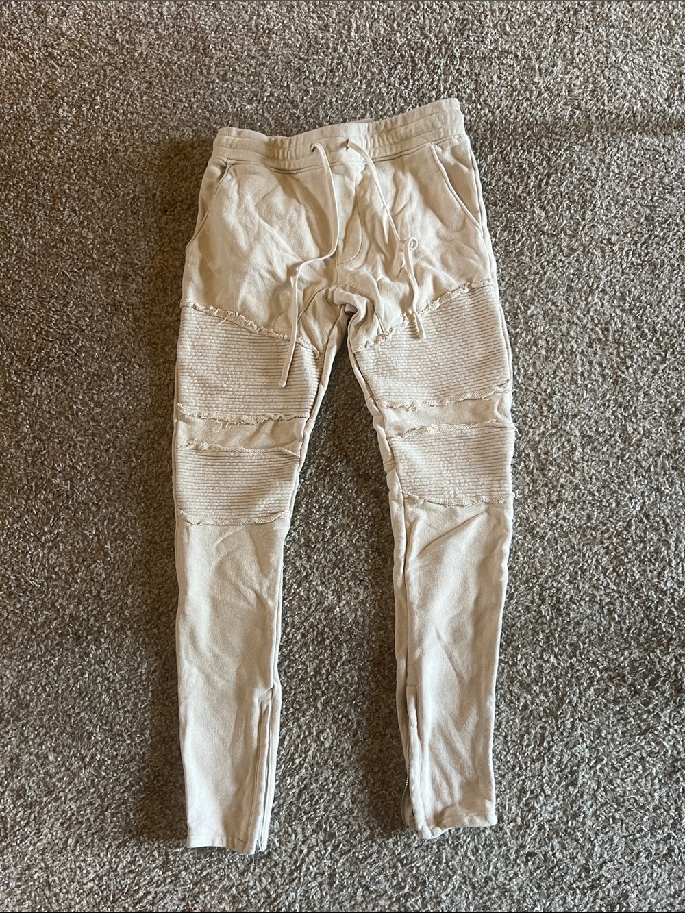 PacSun Men's Ribbed Moto Joggers in Beige